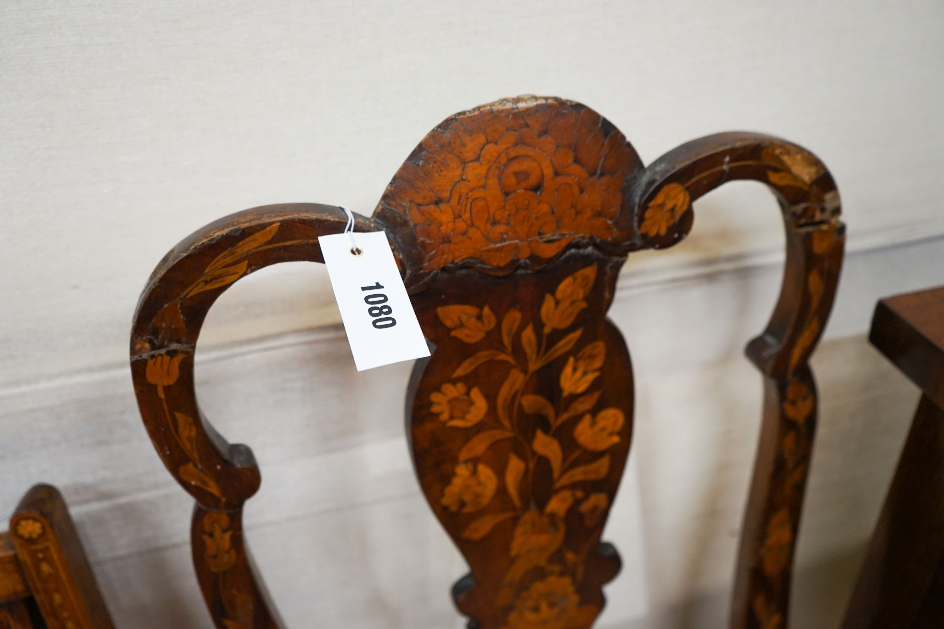 An 18th century Dutch marquetry inlaid walnut dining chair
